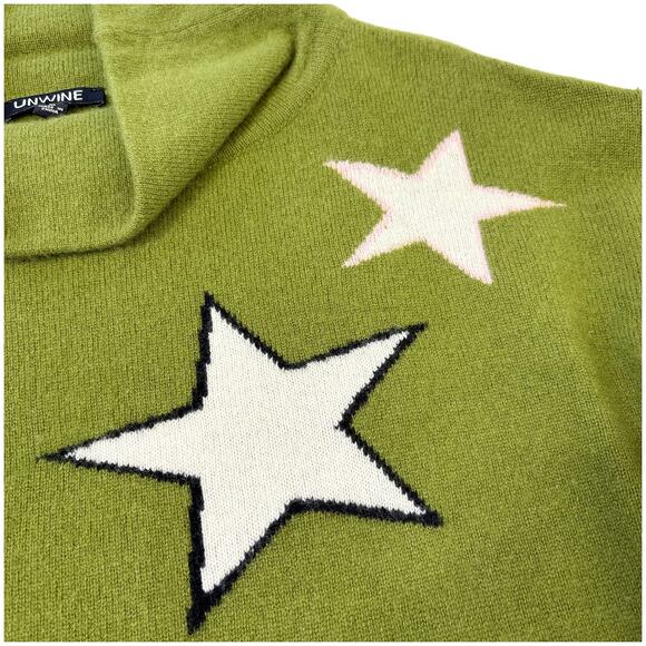 Unwine 100% Cashmere Star Sweater | Soft Cowl Neck Boutique Statement Green | M - Picture 3 of 7